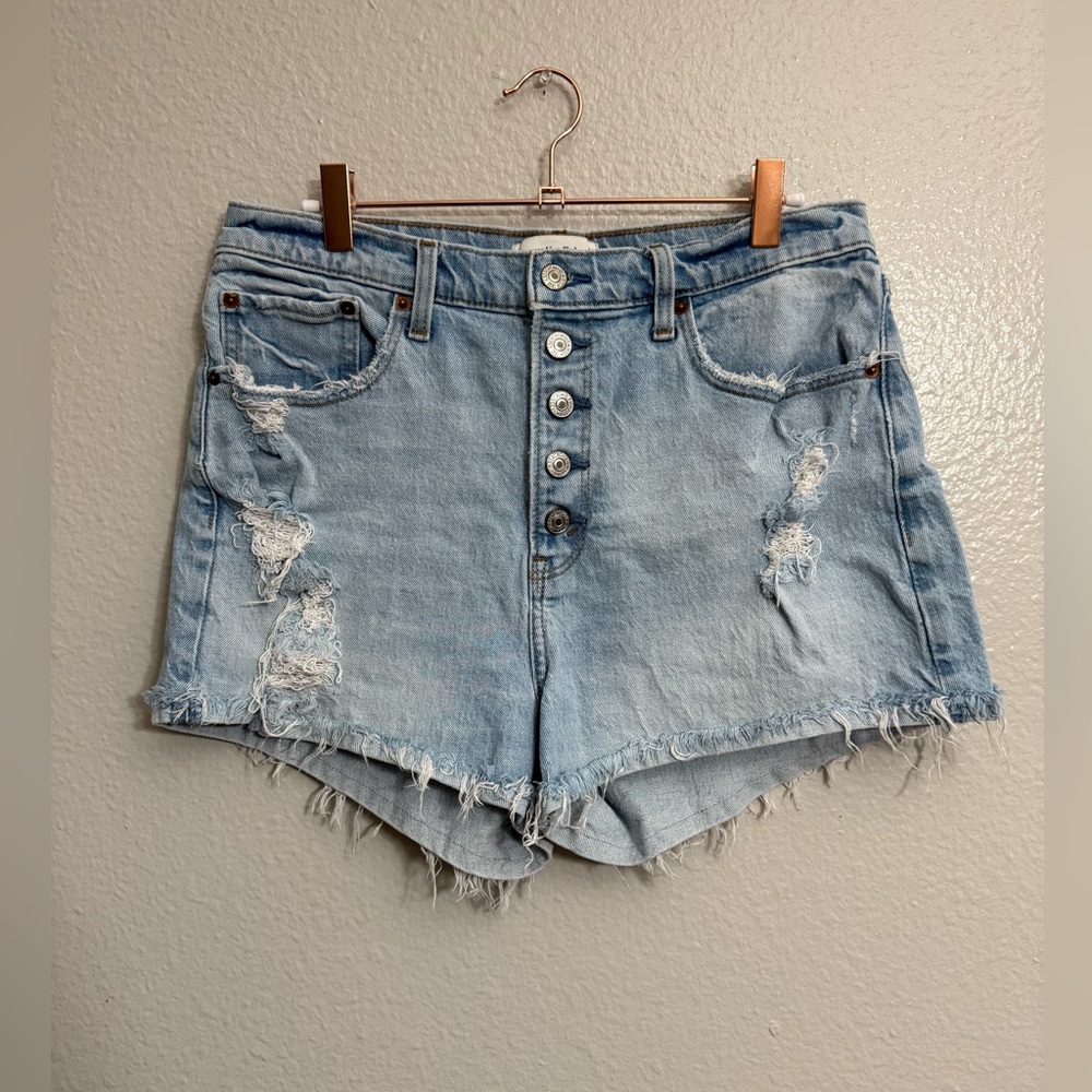 Abercrombie & Fitch High Rise Mom Shorts Curve Love Distressed Denim Shorts